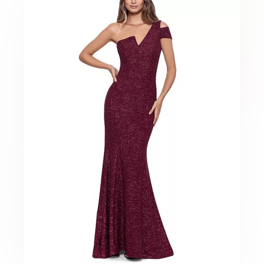 Red Glitter One Shoulder Gown